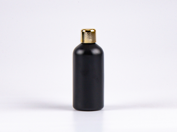 Schwarzglasflasche 100ml, mit Tropfmontur Gold gold